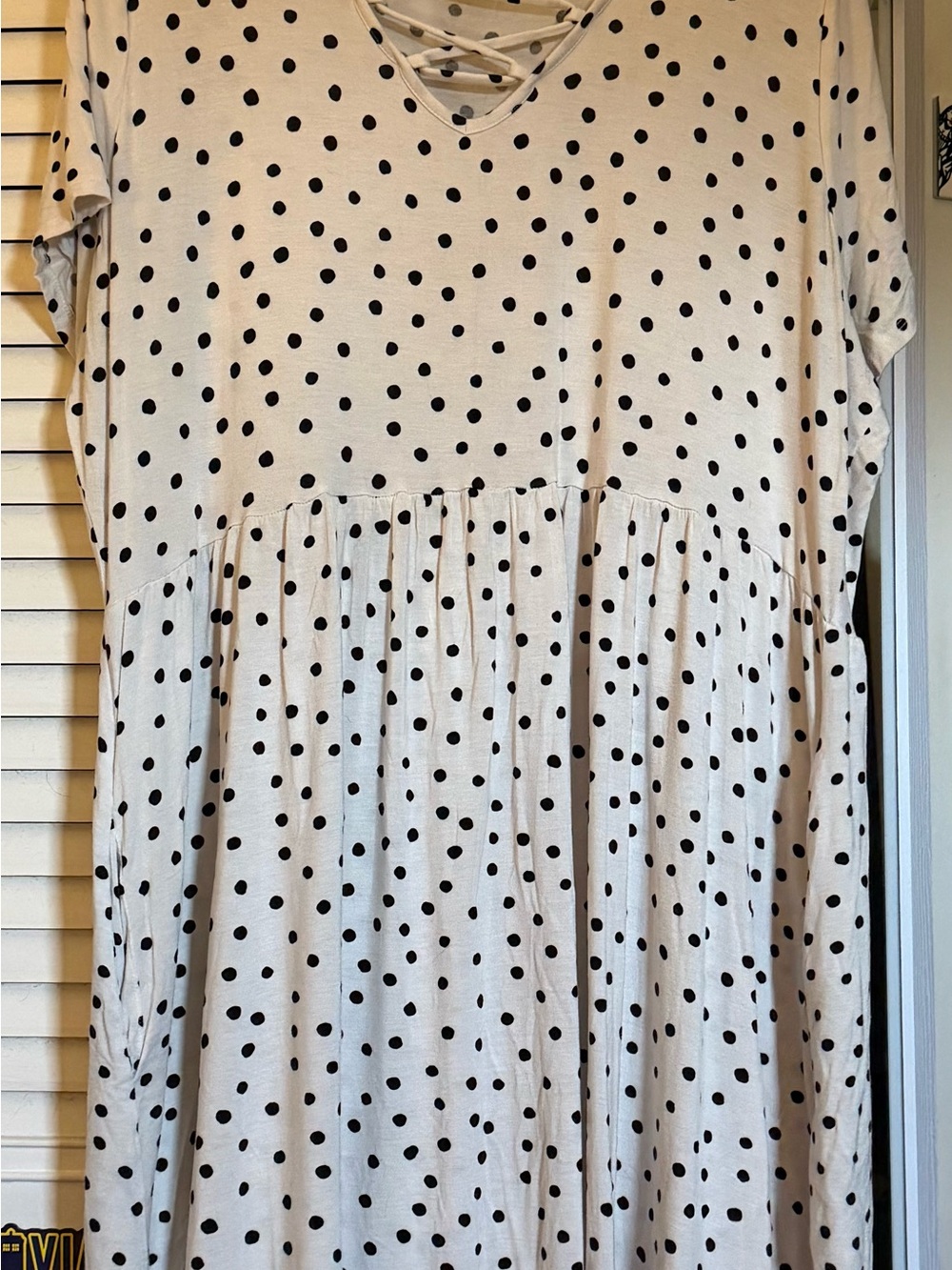 Maurices Cream and Black Polka Dot Casual Dress